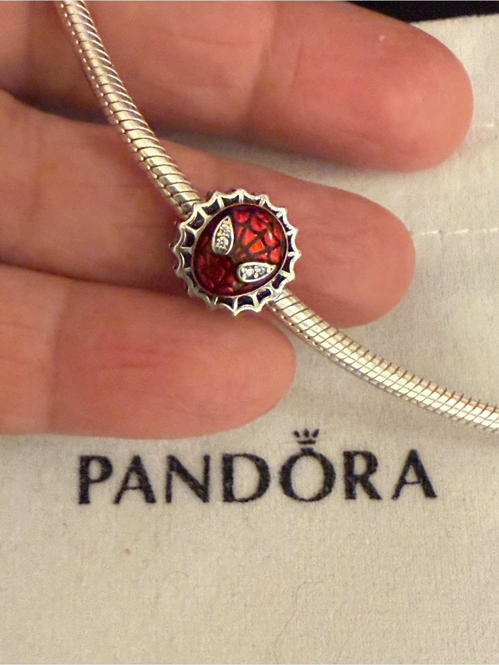 Pandora Sterling Silver Red Spider Web Charm